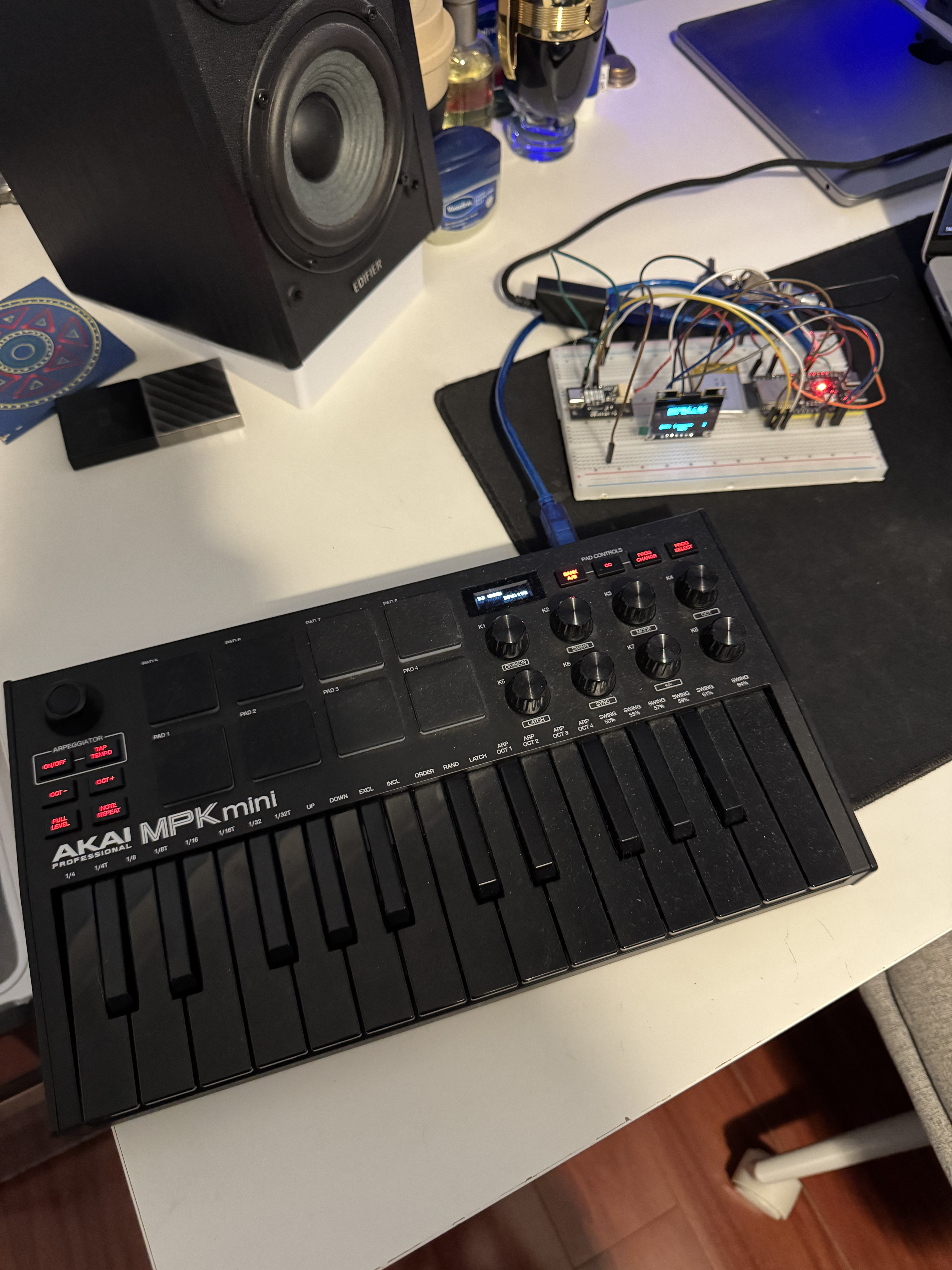 Bench prototype — USB keyboard connected to ESP32-S3 dev kit