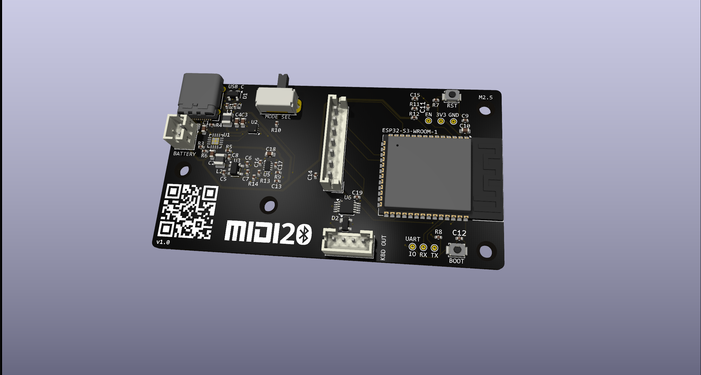 PCB 3D render — top side